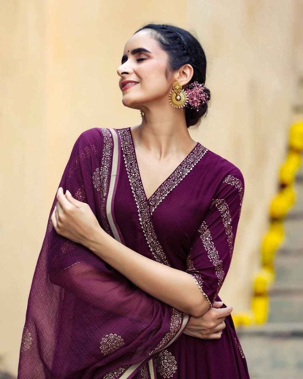 Premium Rayon 3 Piece Gown with Pant & Duppata - Wine