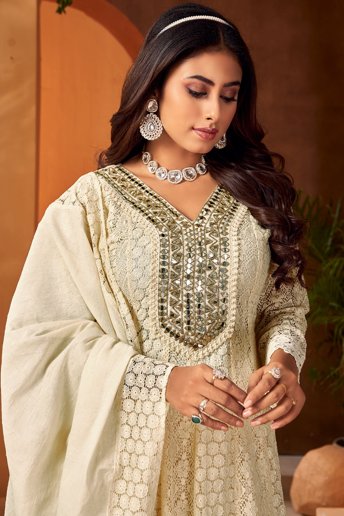 Stylish Cotton Chikankari Short Anarkali - Effortless Elegance for Women - Beige
