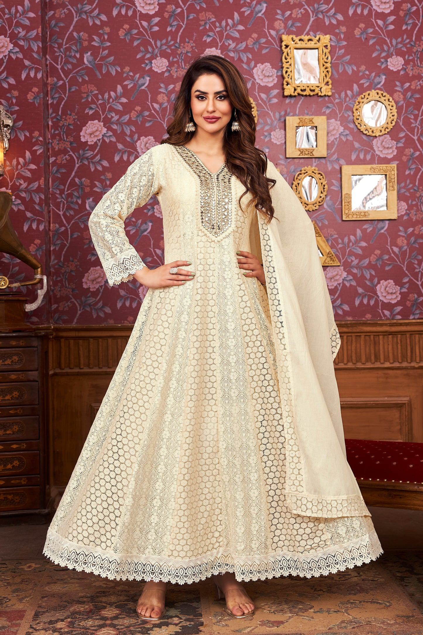 Graceful Cotton Chikankari Gown - Timeless Elegance for Every Occasion