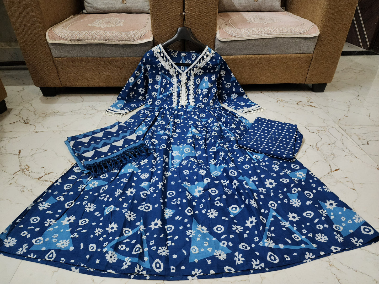 Premium Export Quality Cotton Fabric Printed Long Gown Kurti With Pant And MalMal Dupatta