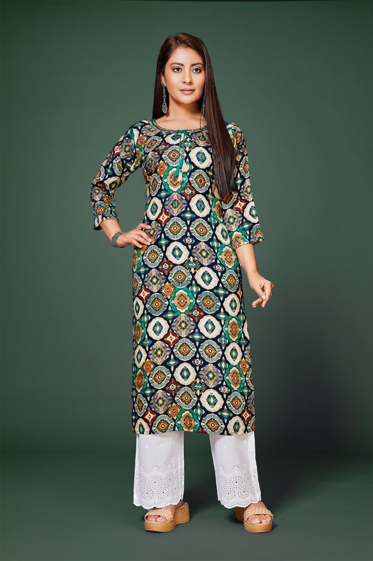 Womens Cotton Printed Straight Kurta Top