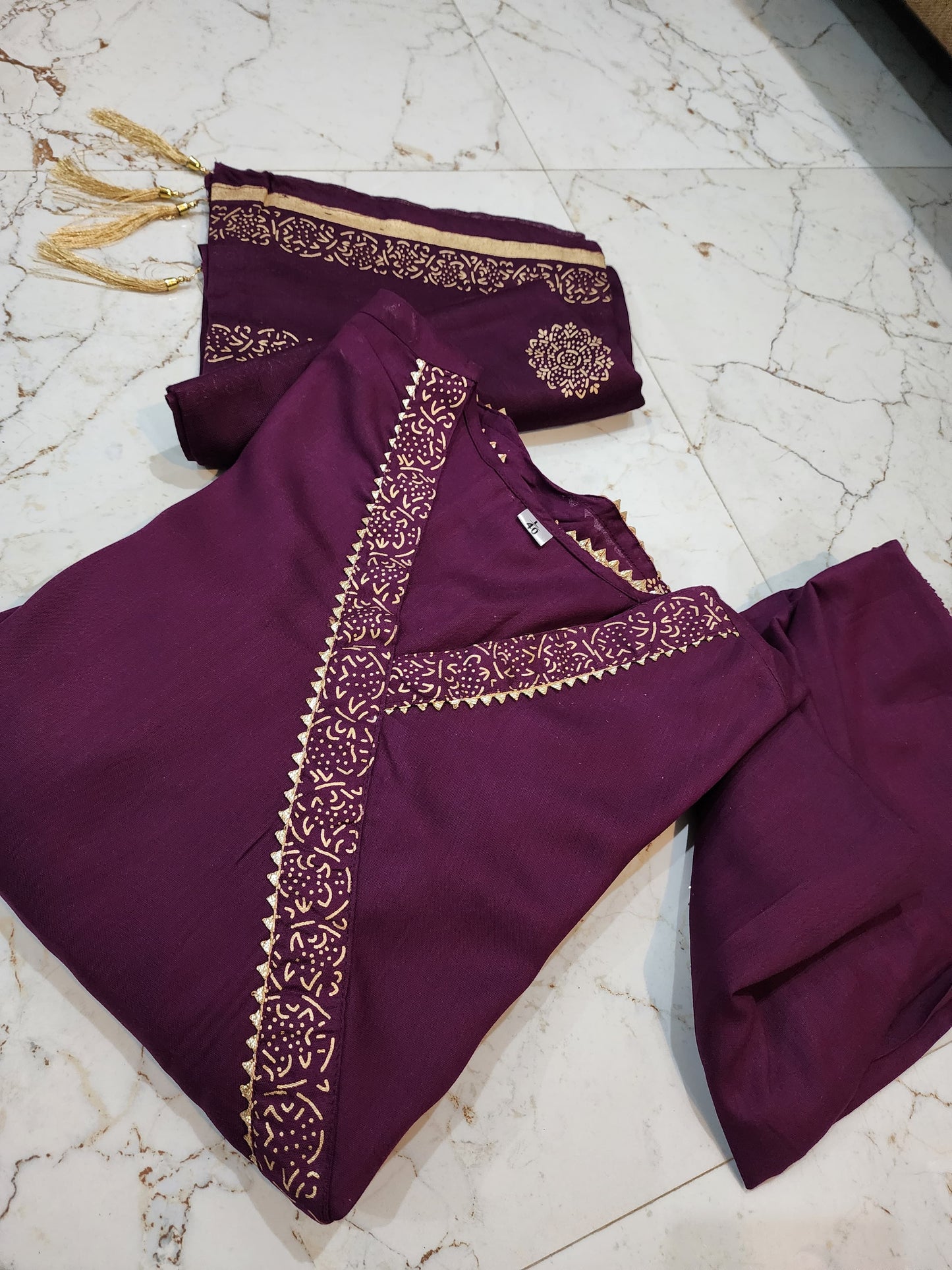 Premium Rayon  3 Piece Gown with Pant & Duppata - Wine