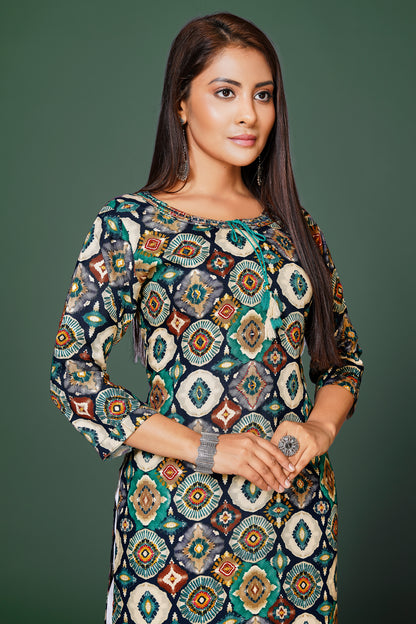 Womens Cotton Printed Straight Kurta Top