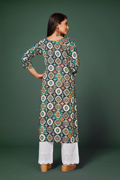 Womens Cotton Printed Straight Kurta Top