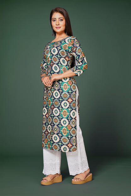 Womens Cotton Printed Straight Kurta Top