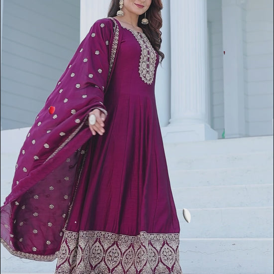 Maroon Embroidered Kurta with Pant and Dupatta 