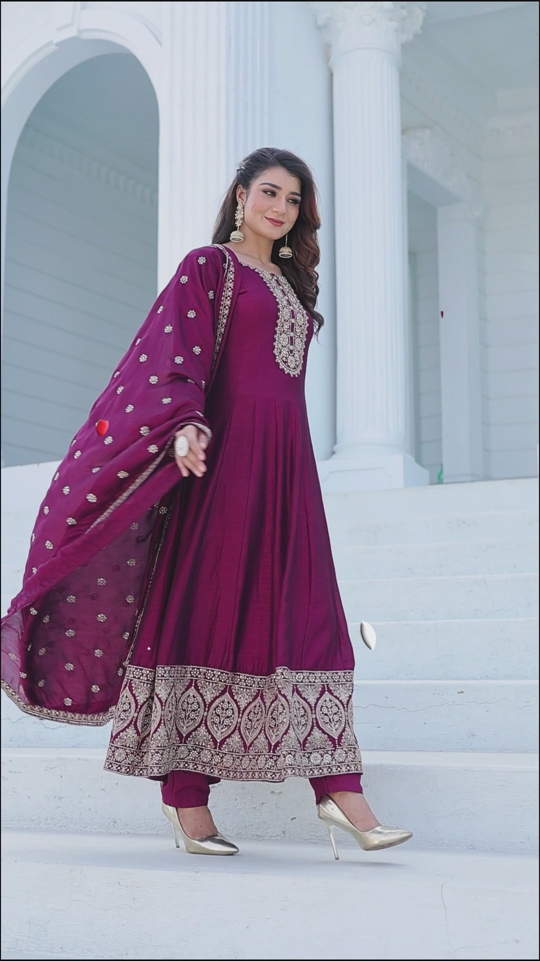 Maroon Embroidered Kurta with Pant and Dupatta 